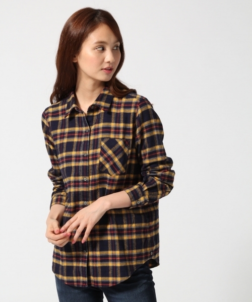 GLOBAL WORK（グローバルワーク）の「フランネル2WAYシャツ長袖/563544（シャツ/ブラウス・レディース・ネイビー/イエロー/グリーン/ホワイト系その他/オフホワイト/ホワイト/レッド・MEDIUM/LARGE/SMALL）」の6枚目の写真