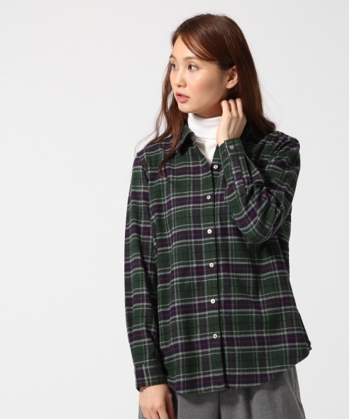 GLOBAL WORK（グローバルワーク）の「フランネル2WAYシャツ長袖/563544（シャツ/ブラウス・レディース・ネイビー/イエロー/グリーン/ホワイト系その他/オフホワイト/ホワイト/レッド・MEDIUM/LARGE/SMALL）」の4枚目の写真
