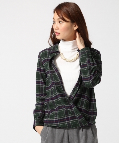 GLOBAL WORK（グローバルワーク）の「フランネル2WAYシャツ長袖/563544（シャツ/ブラウス・レディース・ネイビー/イエロー/グリーン/ホワイト系その他/オフホワイト/ホワイト/レッド・MEDIUM/LARGE/SMALL）」の15枚目の写真