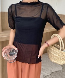 タートルフリルハイネックシアーメッシュ トップス