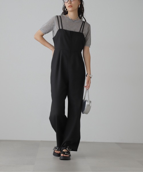 FREE'S MART（フリーズマート）の「◆麻調合繊ダブルストラップコンビネゾン（つなぎ/オールインワン・レディース・ベージュ/ブラック・MEDIUM/SMALL）」の3枚目の写真