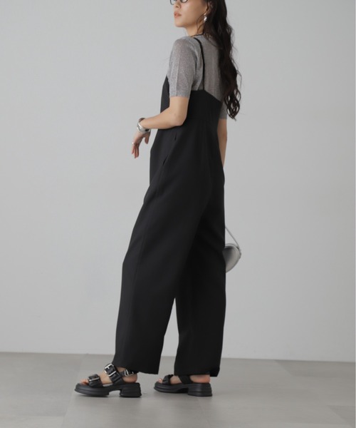 FREE'S MART（フリーズマート）の「◆麻調合繊ダブルストラップコンビネゾン（つなぎ/オールインワン・レディース・ベージュ/ブラック・MEDIUM/SMALL）」の4枚目の写真