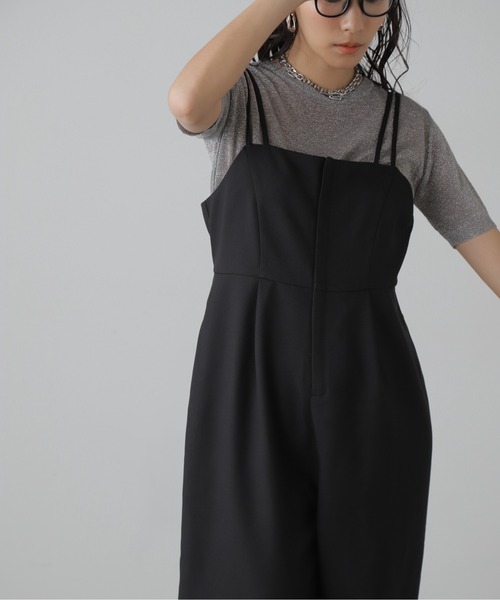 FREE'S MART（フリーズマート）の「◆麻調合繊ダブルストラップコンビネゾン（つなぎ/オールインワン・レディース・ベージュ/ブラック・MEDIUM/SMALL）」の7枚目の写真