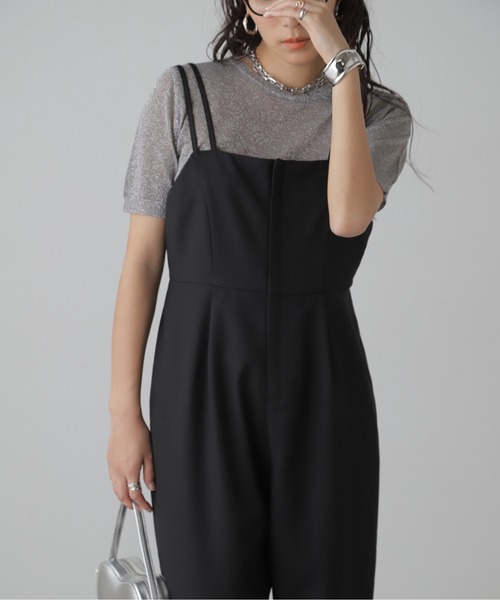 FREE'S MART（フリーズマート）の「◆麻調合繊ダブルストラップコンビネゾン（つなぎ/オールインワン・レディース・ベージュ/ブラック・MEDIUM/SMALL）」の9枚目の写真