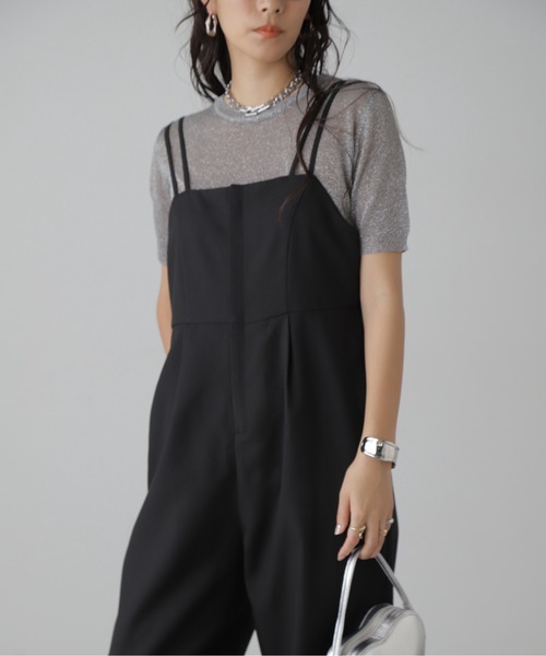 FREE'S MART（フリーズマート）の「◆麻調合繊ダブルストラップコンビネゾン（つなぎ/オールインワン・レディース・ベージュ/ブラック・MEDIUM/SMALL）」の10枚目の写真