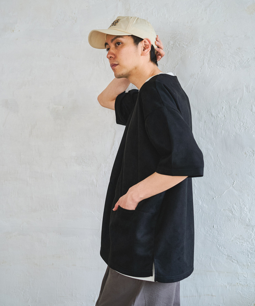 417 EDIFICE（フォーワンセブンエディフィス）の「フェイクスエードTシャツ（Tシャツ/カットソー・メンズ・ブラック/ベージュ・LARGE/MEDIUM）」の2枚目の写真