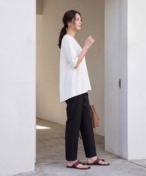 STYLE DELI(スタイルデリ)の「【Made in JAPAN】カットジョーゼット5分袖フレアブラウス(シャツ/ブラウス・レディース・ホワイト/ブラック/グレイッシュベージュ・FREE)」の7枚目の写真