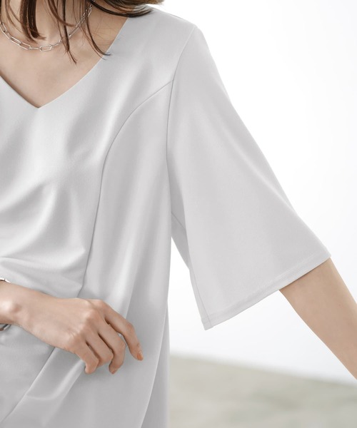 STYLE DELI(スタイルデリ)の「【Made in JAPAN】カットジョーゼット5分袖フレアブラウス(シャツ/ブラウス・レディース・ホワイト/ブラック/グレイッシュベージュ・FREE)」の10枚目の写真