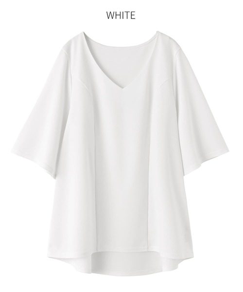 STYLE DELI(スタイルデリ)の「【Made in JAPAN】カットジョーゼット5分袖フレアブラウス(シャツ/ブラウス・レディース・ホワイト/ブラック/グレイッシュベージュ・FREE)」の12枚目の写真