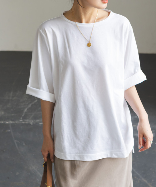 Room no.8（ルームエイト）の「Room no.8/ルームエイト スーピマコットンハーフスリーブTEE（Tシャツ/カットソー・レディース・レッド/ブラック/ライトグレー/ホワイト・FREE）」の2枚目の写真
