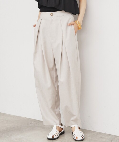 THE SHOP TK (ザ ショップ ティーケー )の「◆【脚長・美シルエット】麻調ハイウエストタックパンツ/洗濯機OK(その他パンツ・レディース・スミクロ/ナチュラル・12/13)」の1枚目の写真