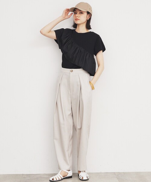 THE SHOP TK (ザ ショップ ティーケー )の「◆【脚長・美シルエット】麻調ハイウエストタックパンツ/洗濯機OK(その他パンツ・レディース・スミクロ/ナチュラル・12/13)」の6枚目の写真