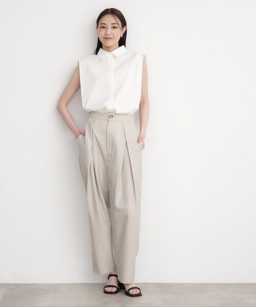 THE SHOP TK (ザ ショップ ティーケー )の「◆【脚長・美シルエット】麻調ハイウエストタックパンツ/洗濯機OK(その他パンツ・レディース・スミクロ/ナチュラル・12/13)」の21枚目の写真