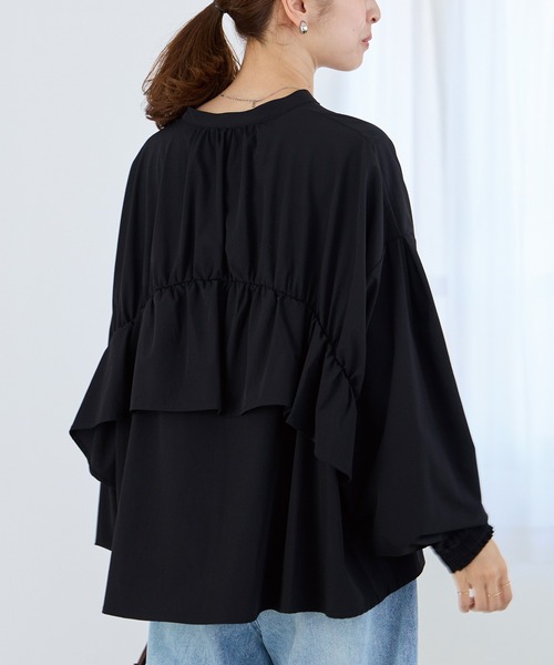 LAVEANGE（ラビアンジェ）の「【洗える】ギャザーフレアブラウス（シャツ/ブラウス・レディース・ボルドー/キャメル/ブラック・M/LL/3L/4L/5L）」の19枚目の写真