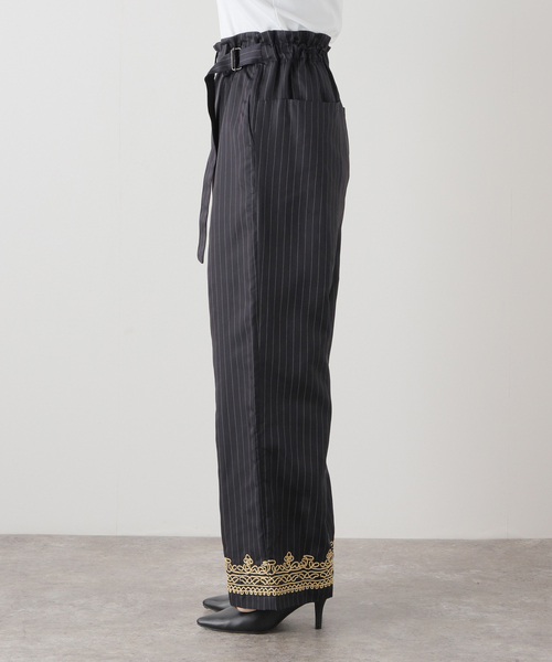 PONTI（ポンティ）の「PONTI SHEER STRIPE FABRIC EMB HEM PANTS PO10012：パンツ（その他パンツ・レディース・ネイビー・SMALL）」の12枚目の写真