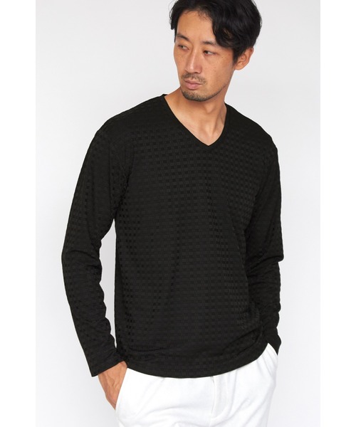 HIGH STREET(ハイストリート)の「HIGH STREET∴ブロックチェック長袖Vネックカットソー(Tシャツ/カットソー・メンズ・ブラック/ホワイト・LL/L/M)」の2枚目の写真