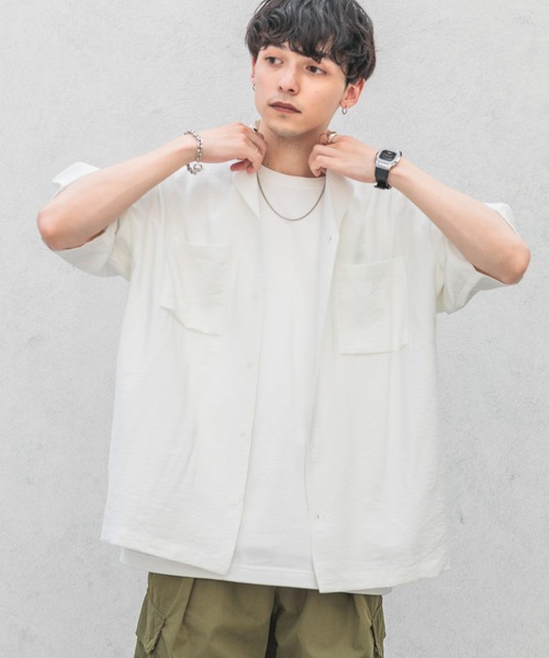 RAGEBLUE（レイジブルー）の「レーヨン/オーバーサイズオープンカラーシャツ（シャツ/ブラウス・メンズ・ブラック/カーキ/ホワイト・MEDIUM/LARGE）」の2枚目の写真