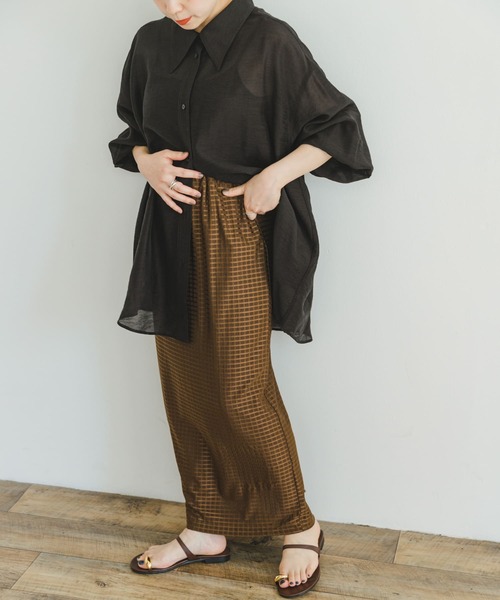 ITEMS URBANRESEARCH（アイテムズ アーバンリサーチ）の「ストレッチチェックタイトスカート（スカート・レディース・ブラック/ブラウン/マスタード・FREE）」の5枚目の写真