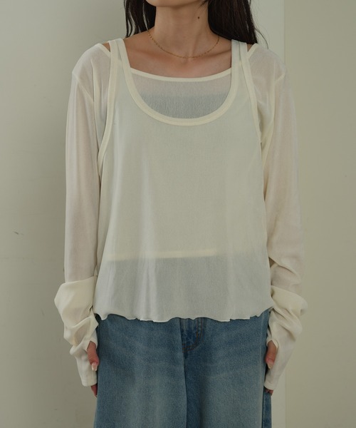 CIAOPANIC TYPY（チャオパニックティピー）の「≪新色追加≫【2点セットでお得】タンク付きシアーフロッキーベロア見え2WAYトップス（Tシャツ/カットソー・レディース・オフホワイト/キャメル/ネイビー/グレー/ピンク・ONE SIZE）」の17枚目の写真