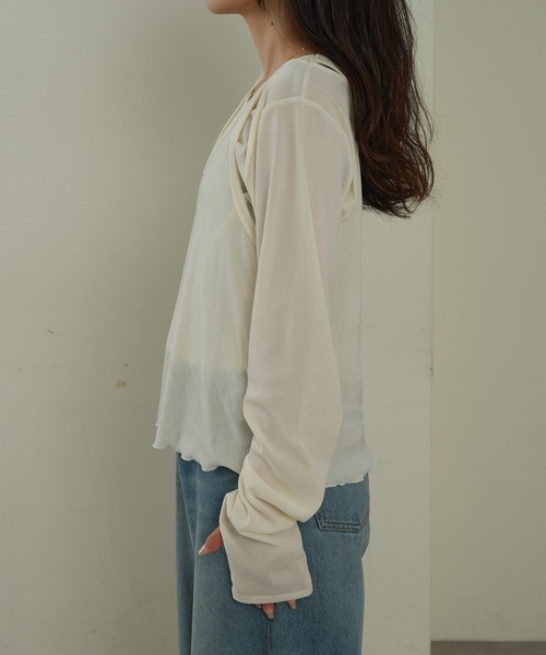 CIAOPANIC TYPY（チャオパニックティピー）の「≪新色追加≫【2点セットでお得】タンク付きシアーフロッキーベロア見え2WAYトップス（Tシャツ/カットソー・レディース・オフホワイト/キャメル/ネイビー/グレー/ピンク・ONE SIZE）」の16枚目の写真