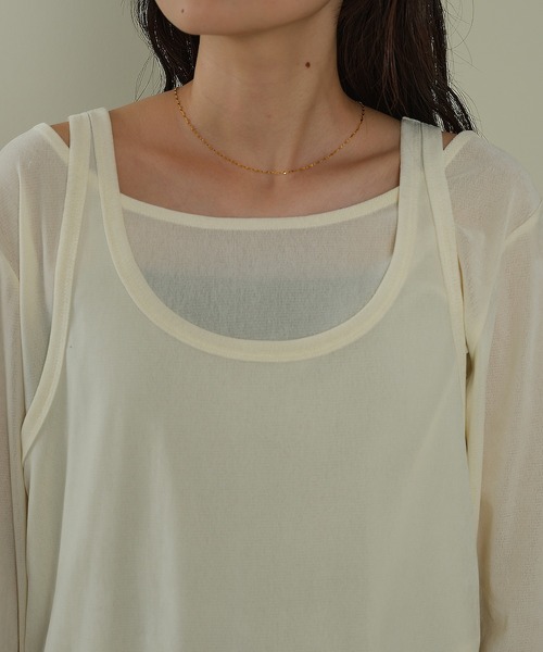 CIAOPANIC TYPY（チャオパニックティピー）の「≪新色追加≫【2点セットでお得】タンク付きシアーフロッキーベロア見え2WAYトップス（Tシャツ/カットソー・レディース・オフホワイト/キャメル/ネイビー/グレー/ピンク・ONE SIZE）」の14枚目の写真