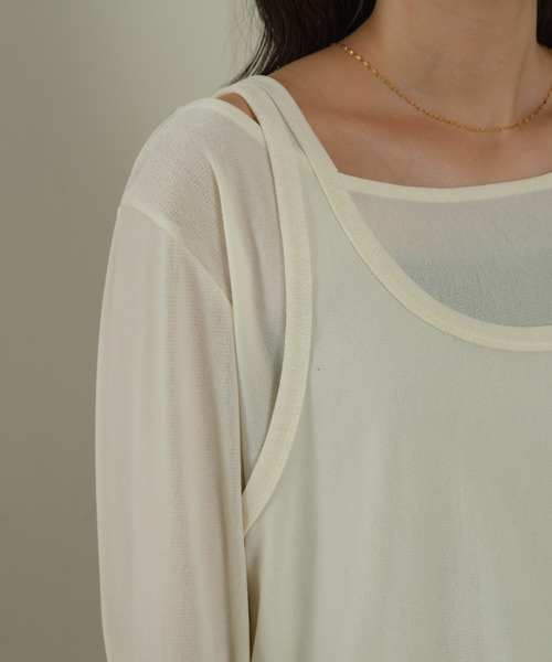 CIAOPANIC TYPY（チャオパニックティピー）の「≪新色追加≫【2点セットでお得】タンク付きシアーフロッキーベロア見え2WAYトップス（Tシャツ/カットソー・レディース・オフホワイト/キャメル/ネイビー/グレー/ピンク・ONE SIZE）」の13枚目の写真