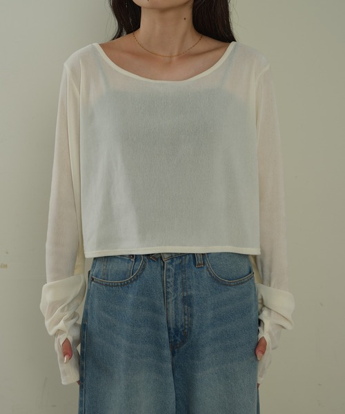 CIAOPANIC TYPY（チャオパニックティピー）の「≪新色追加≫【2点セットでお得】タンク付きシアーフロッキーベロア見え2WAYトップス（Tシャツ/カットソー・レディース・オフホワイト/キャメル/ネイビー/グレー/ピンク・ONE SIZE）」の10枚目の写真