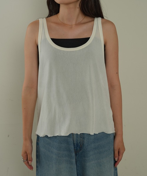 CIAOPANIC TYPY（チャオパニックティピー）の「≪新色追加≫【2点セットでお得】タンク付きシアーフロッキーベロア見え2WAYトップス（Tシャツ/カットソー・レディース・オフホワイト/キャメル/ネイビー/グレー/ピンク・ONE SIZE）」の8枚目の写真