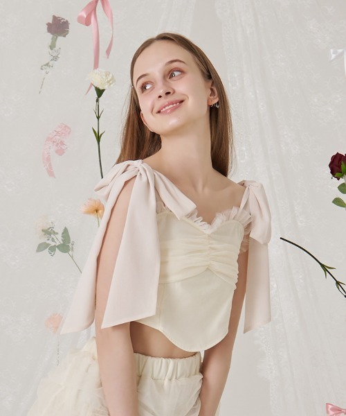 DAESE TOKYO(デセトウキョウ)の「『DAESE TOKYO/デセトウキョウ』バレエコア フレンチガーリー チュール リボン ビスチェ (キャミソール・レディース・ブラック/ホワイト・FREE)」の4枚目の写真