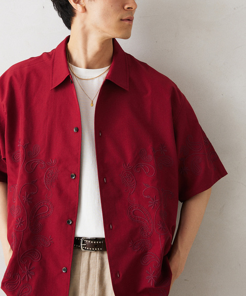 JOURNAL STANDARD relume（ジャーナルスタンダード　レリューム）の「エンブロイダリー ペイズリー 半袖シャツ（シャツ/ブラウス・メンズ・ホワイト/ライトグレー/ブラック/ボルドー・LARGE/MEDIUM）」の4枚目の写真