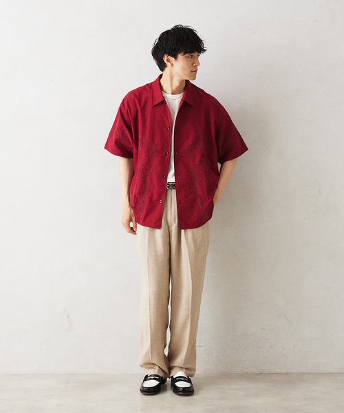 JOURNAL STANDARD relume（ジャーナルスタンダード　レリューム）の「エンブロイダリー ペイズリー 半袖シャツ（シャツ/ブラウス・メンズ・ホワイト/ライトグレー/ブラック/ボルドー・LARGE/MEDIUM）」の8枚目の写真