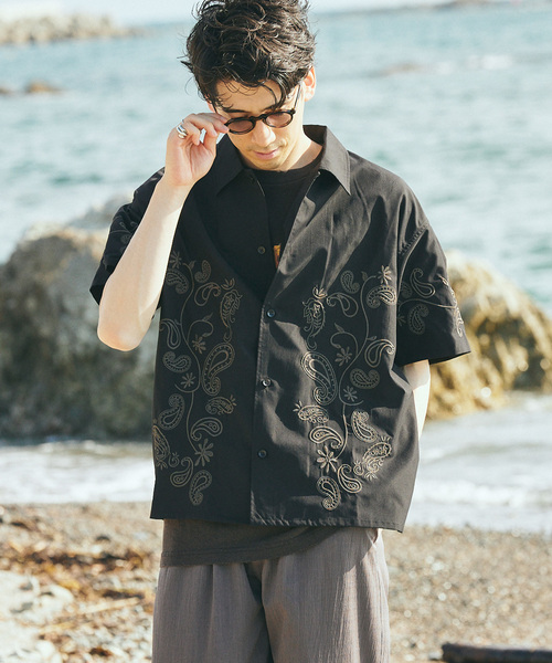 JOURNAL STANDARD relume（ジャーナルスタンダード　レリューム）の「エンブロイダリー ペイズリー 半袖シャツ（シャツ/ブラウス・メンズ・ホワイト/ライトグレー/ブラック/ボルドー・LARGE/MEDIUM）」の15枚目の写真