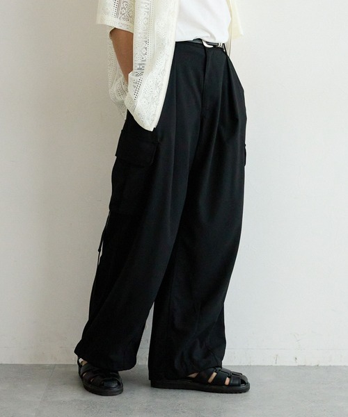 RAGEBLUE（レイジブルー）の「TRストレッチ／バギーワイドドレープカーゴパンツ（カーゴパンツ・メンズ・ブラック/ネイビー・MEDIUM/SMALL/LARGE）」の5枚目の写真