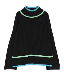 配色ラインラグランスリーブニット