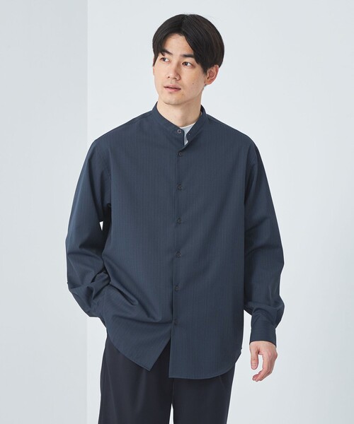 green label relaxing(グリーンレーベルリラクシング)の「ウォッシャブル ビエラ ストライプ バンドカラー 長袖 シャツ -防シワ-(シャツ/ブラウス・メンズ・ホワイト/ネイビー/ライトブルー・S/M/L/XL)」の5枚目の写真