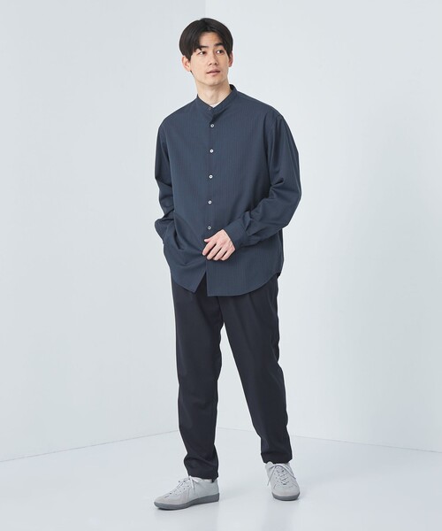 green label relaxing(グリーンレーベルリラクシング)の「ウォッシャブル ビエラ ストライプ バンドカラー 長袖 シャツ -防シワ-(シャツ/ブラウス・メンズ・ホワイト/ネイビー/ライトブルー・S/M/L/XL)」の7枚目の写真