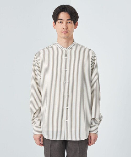 green label relaxing(グリーンレーベルリラクシング)の「ウォッシャブル ビエラ ストライプ バンドカラー 長袖 シャツ -防シワ-(シャツ/ブラウス・メンズ・ホワイト/ネイビー/ライトブルー・S/M/L/XL)」の8枚目の写真