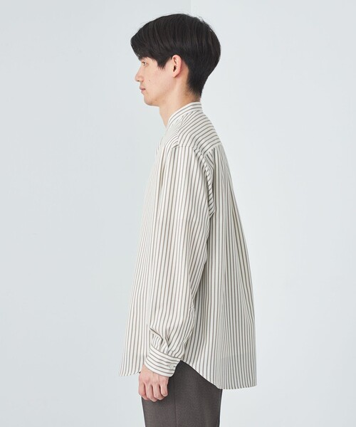 green label relaxing(グリーンレーベルリラクシング)の「ウォッシャブル ビエラ ストライプ バンドカラー 長袖 シャツ -防シワ-(シャツ/ブラウス・メンズ・ホワイト/ネイビー/ライトブルー・S/M/L/XL)」の9枚目の写真