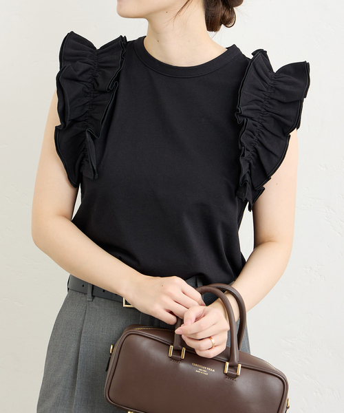 JOURNAL STANDARD（ジャーナルスタンダード）の「※キャリー回収フリルスリーブカットソー（Tシャツ/カットソー・レディース・ホワイト/ブラック・FREE）」の12枚目の写真