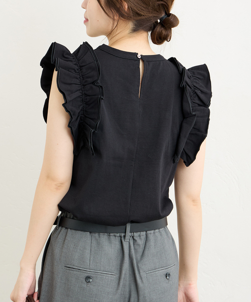 JOURNAL STANDARD（ジャーナルスタンダード）の「※キャリー回収フリルスリーブカットソー（Tシャツ/カットソー・レディース・ホワイト/ブラック・FREE）」の11枚目の写真