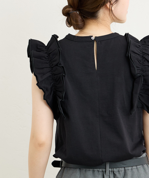 JOURNAL STANDARD（ジャーナルスタンダード）の「※キャリー回収フリルスリーブカットソー（Tシャツ/カットソー・レディース・ホワイト/ブラック・FREE）」の10枚目の写真