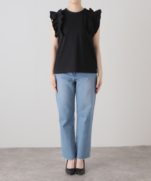 JOURNAL STANDARD（ジャーナルスタンダード）の「※キャリー回収フリルスリーブカットソー（Tシャツ/カットソー・レディース・ホワイト/ブラック・FREE）」の9枚目の写真