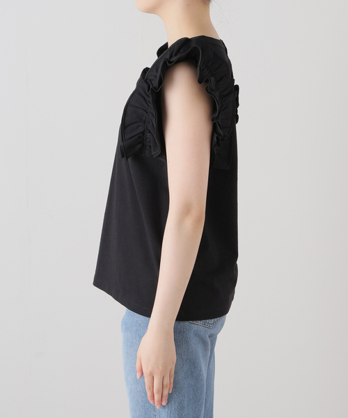 JOURNAL STANDARD（ジャーナルスタンダード）の「※キャリー回収フリルスリーブカットソー（Tシャツ/カットソー・レディース・ホワイト/ブラック・FREE）」の7枚目の写真