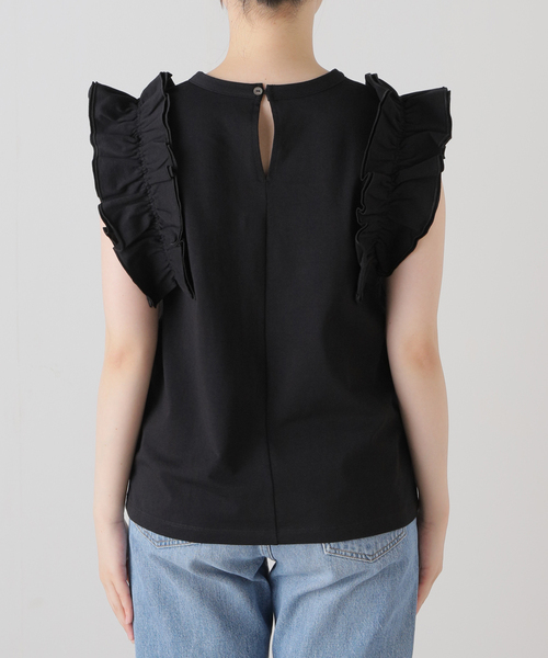 JOURNAL STANDARD（ジャーナルスタンダード）の「※キャリー回収フリルスリーブカットソー（Tシャツ/カットソー・レディース・ホワイト/ブラック・FREE）」の6枚目の写真