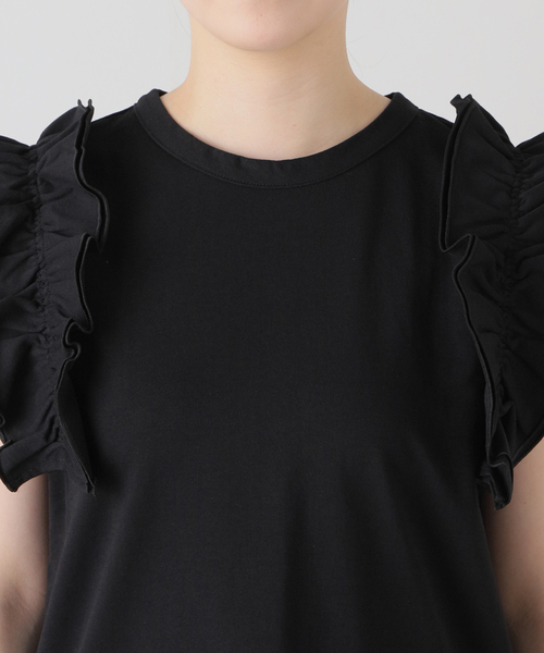 JOURNAL STANDARD（ジャーナルスタンダード）の「※キャリー回収フリルスリーブカットソー（Tシャツ/カットソー・レディース・ホワイト/ブラック・FREE）」の5枚目の写真