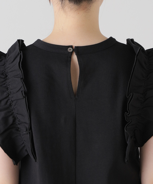 JOURNAL STANDARD（ジャーナルスタンダード）の「※キャリー回収フリルスリーブカットソー（Tシャツ/カットソー・レディース・ホワイト/ブラック・FREE）」の4枚目の写真