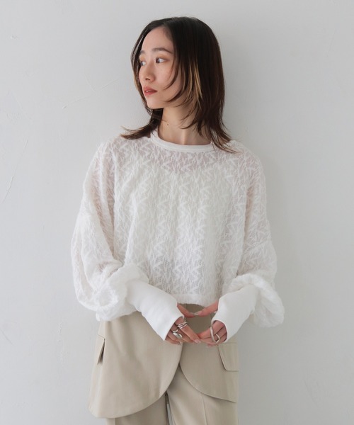 CLEIO(クレイオ)の「【CLEIO】シャギーレースショート丈プルオーバー/SHAGGY LACE SHORT PULLOVER/980-12614(Tシャツ/カットソー・レディース・ホワイト/ブラック・FREE)」の17枚目の写真