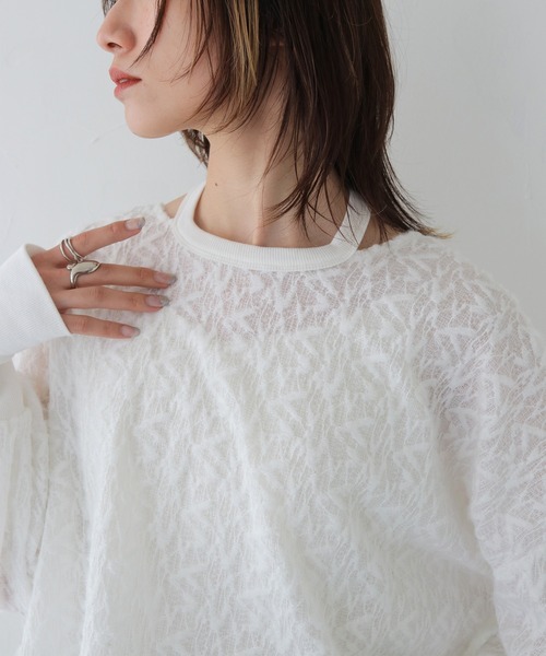 CLEIO(クレイオ)の「【CLEIO】シャギーレースショート丈プルオーバー/SHAGGY LACE SHORT PULLOVER/980-12614(Tシャツ/カットソー・レディース・ホワイト/ブラック・FREE)」の18枚目の写真