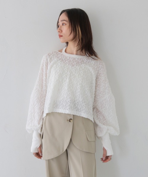 CLEIO(クレイオ)の「【CLEIO】シャギーレースショート丈プルオーバー/SHAGGY LACE SHORT PULLOVER/980-12614(Tシャツ/カットソー・レディース・ホワイト/ブラック・FREE)」の16枚目の写真