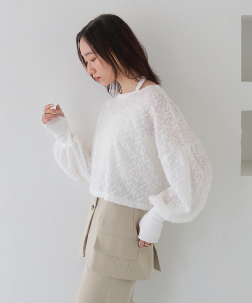CLEIO(クレイオ)の「【CLEIO】シャギーレースショート丈プルオーバー/SHAGGY LACE SHORT PULLOVER/980-12614(Tシャツ/カットソー・レディース・ホワイト/ブラック・FREE)」の19枚目の写真